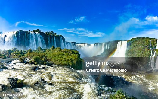 Iguazú Falls or Iguaçu Falls.  The falls are shared by the Iguazú National Park (Argentina) and Iguaçu National Park (Brazil). The beautiful ecological park. Nature and beauty.