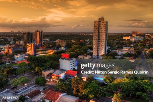 A view of city center at sunset, Parana, Brazil.